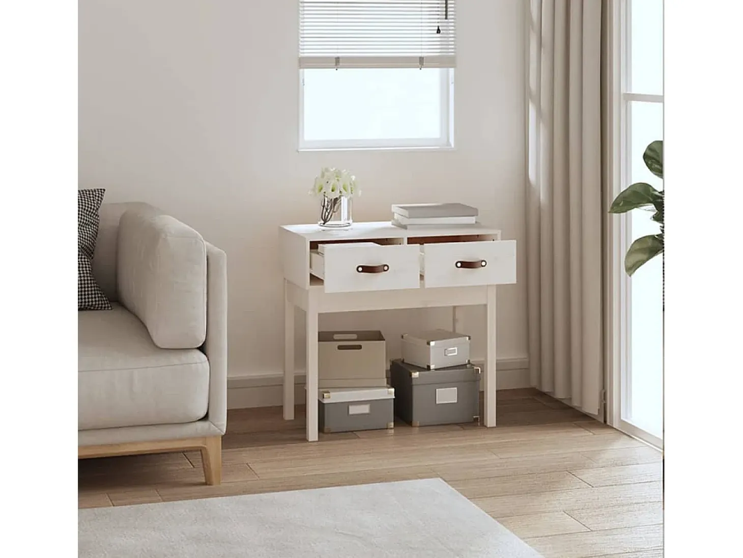 Mesa consola Blanca 76,5x40x75 cm Madera maciza de pino