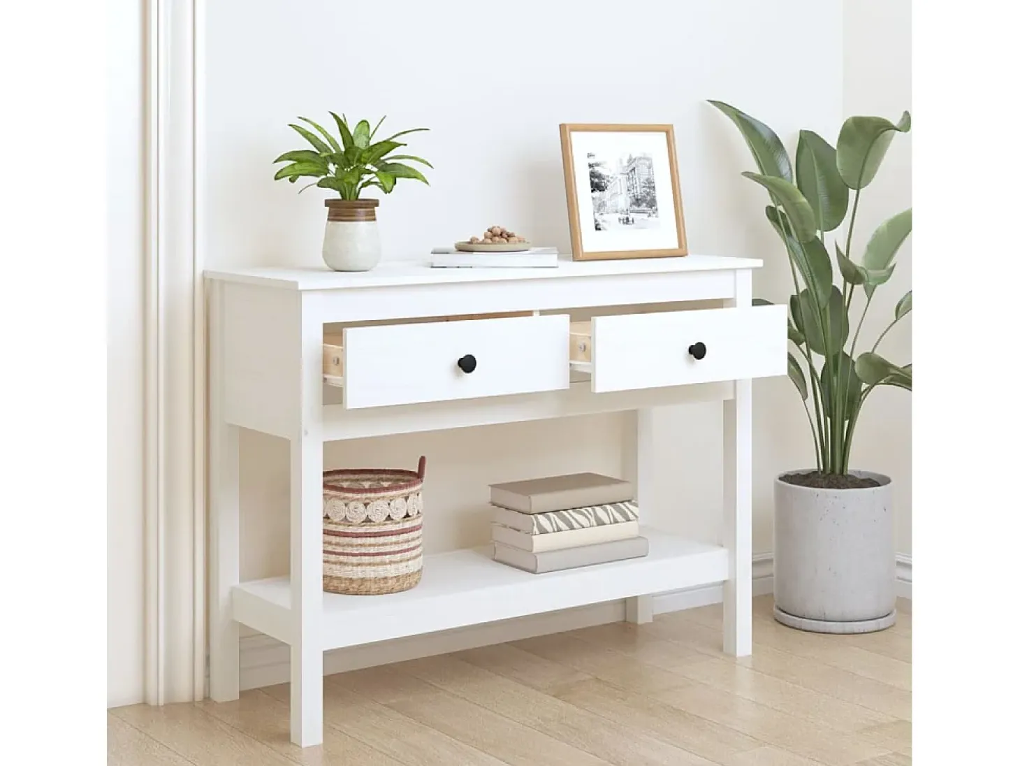 Mesa consola Blanca 100x35x75 cm Madera maciza de pino