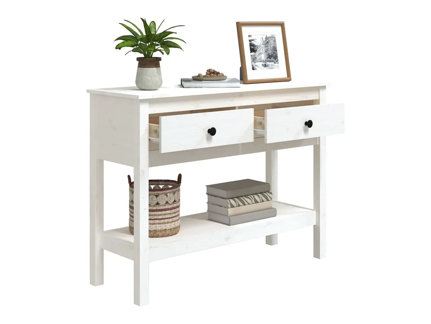 Mesa consola Blanca 100x35x75 cm Madera maciza de pino