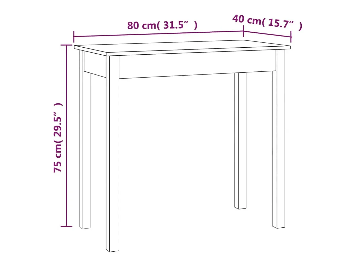 Mesa consola Blanca 80x40x75 cm Madera maciza de pino