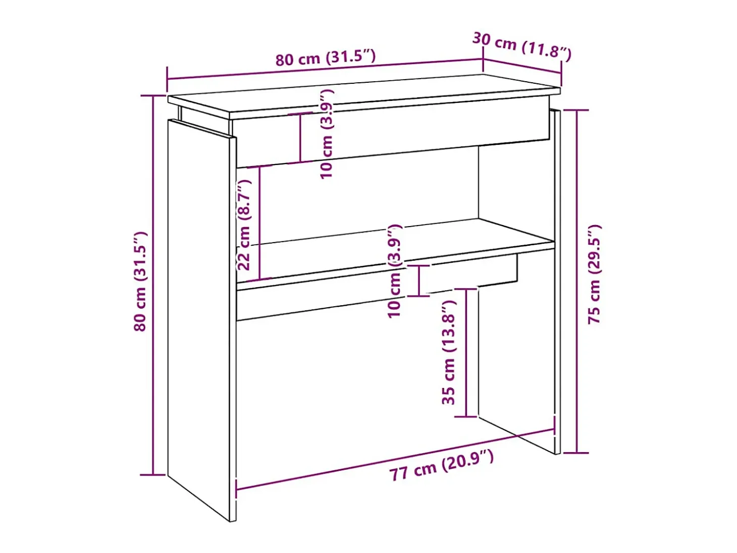 Mesa consola blanca 80x30x80 cm madera de ingeniería
