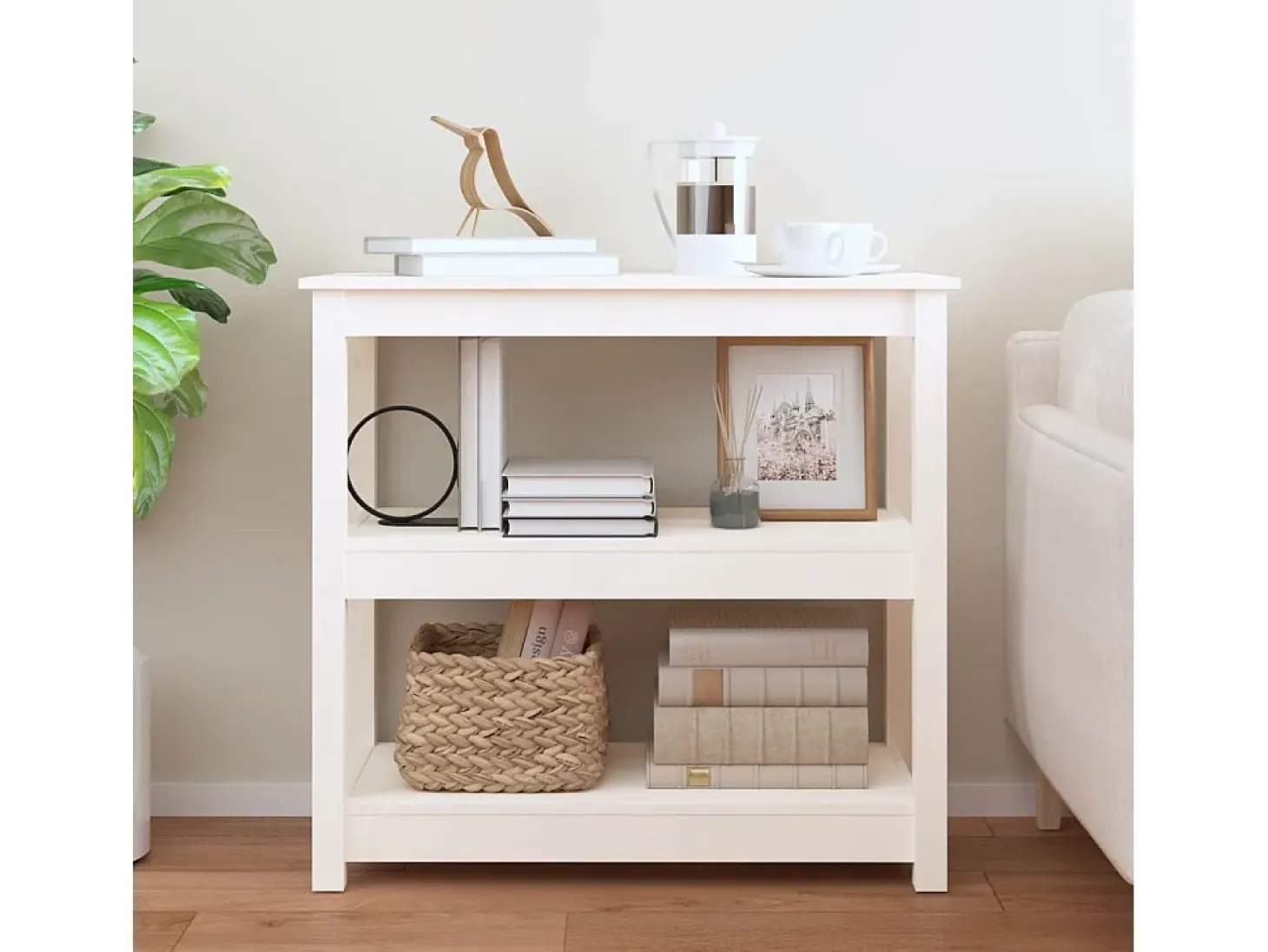 Mesa consola Blanca 80x40x74 cm Madera maciza de pino