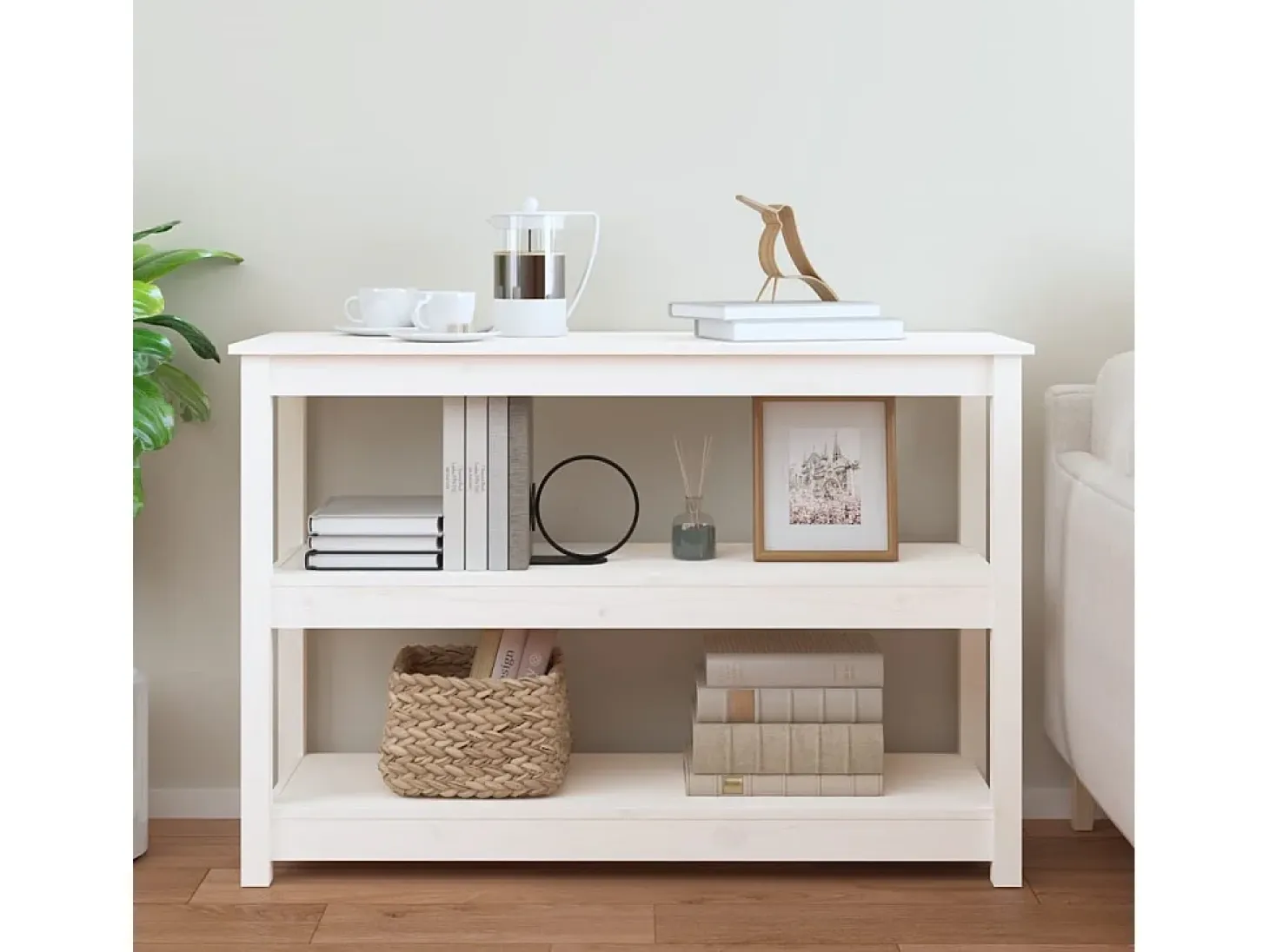 Mesa consola Blanca 110x40x74 cm Madera maciza de pino