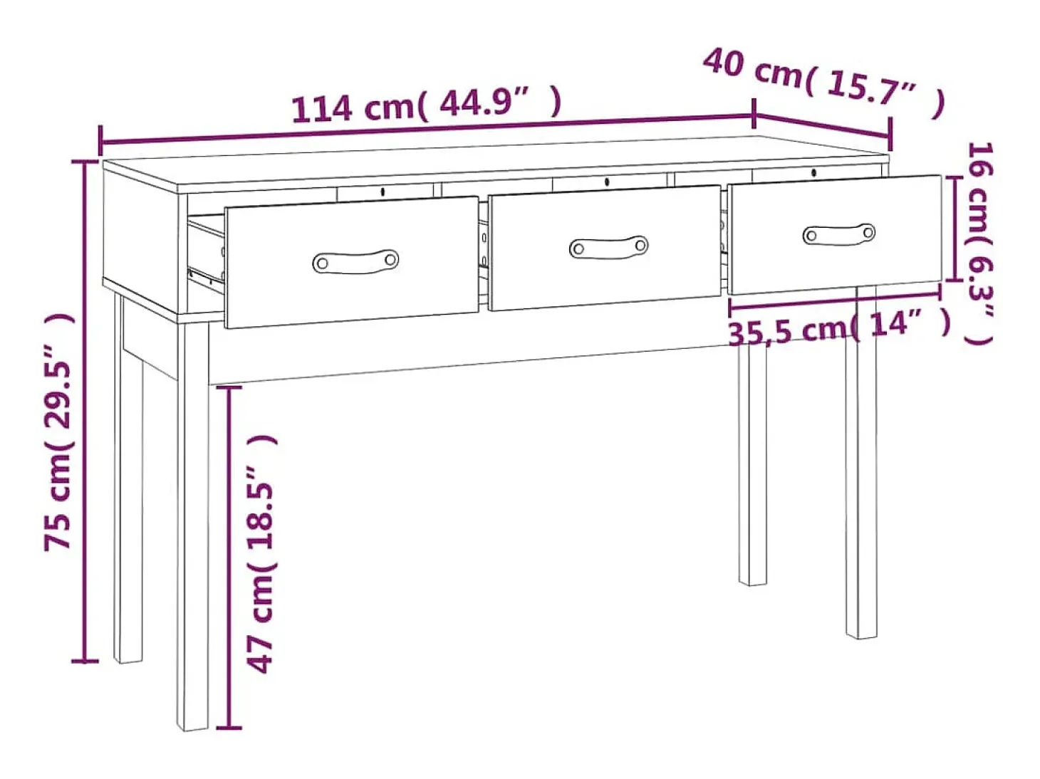 Mesa consola Blanca 114x40x75 cm Madera maciza de pino
