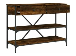 Mesa consola cajones estantes madera ingeniería roble ahumado