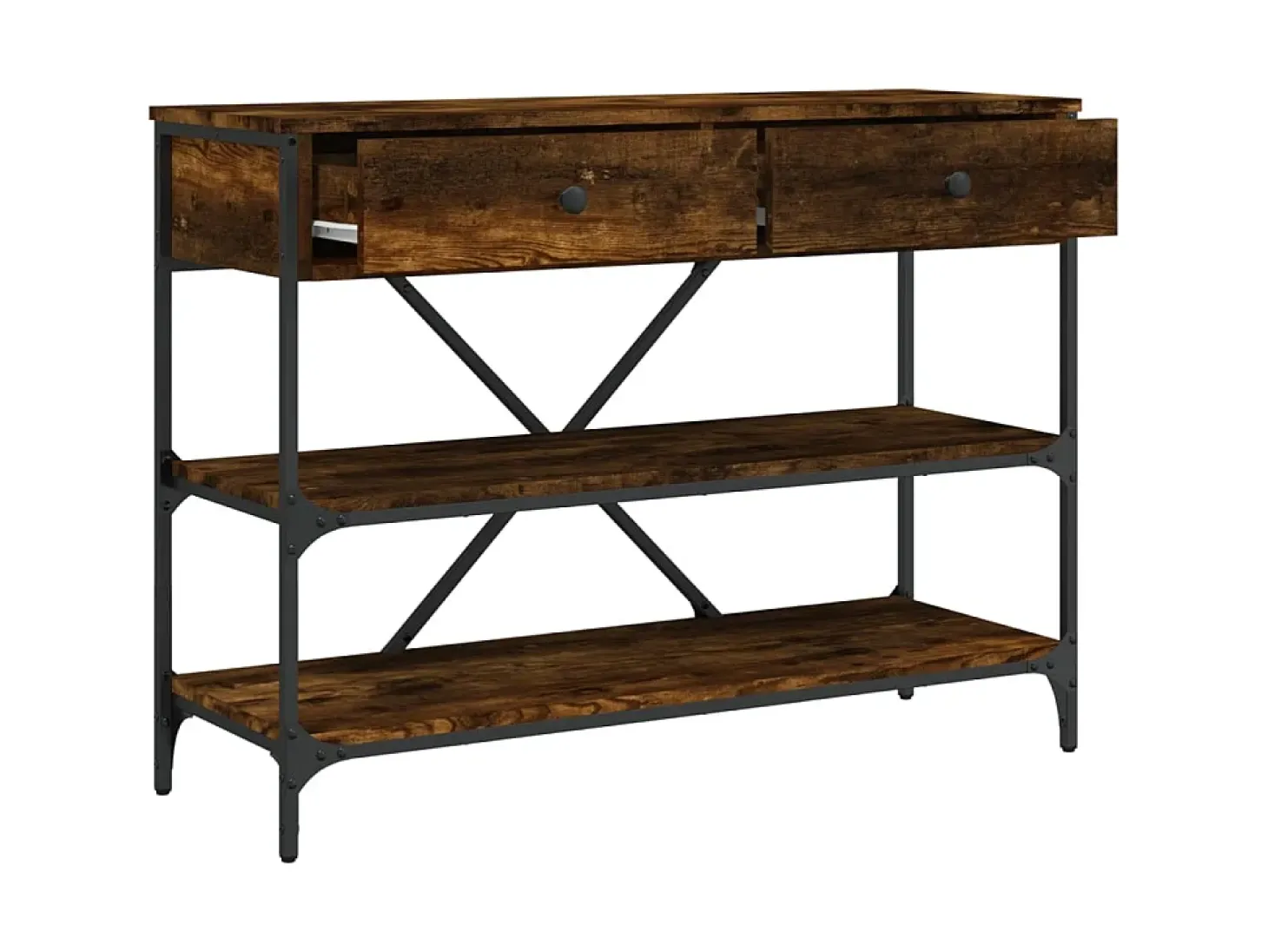 Mesa consola cajones estantes madera ingeniería roble ahumado ES251973