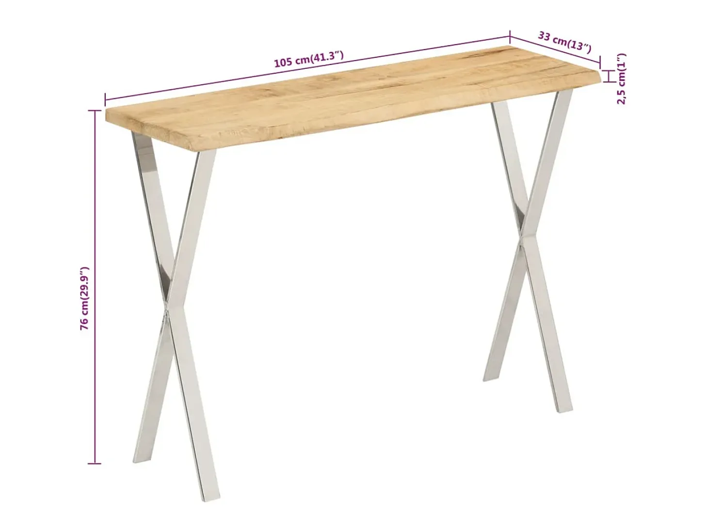 Mesa consola con borde natural madera mango maciza 105x33x76 cm