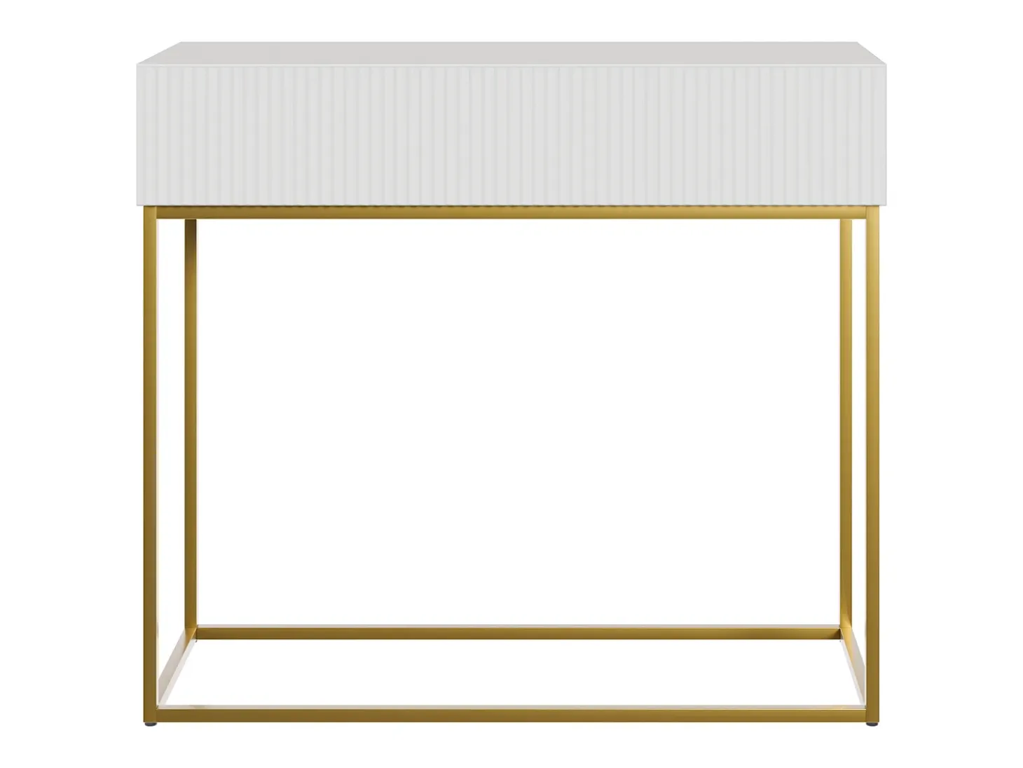 Mesa consola con cajón - 90 cm - blanca con patas de metal dorado - VELDIO