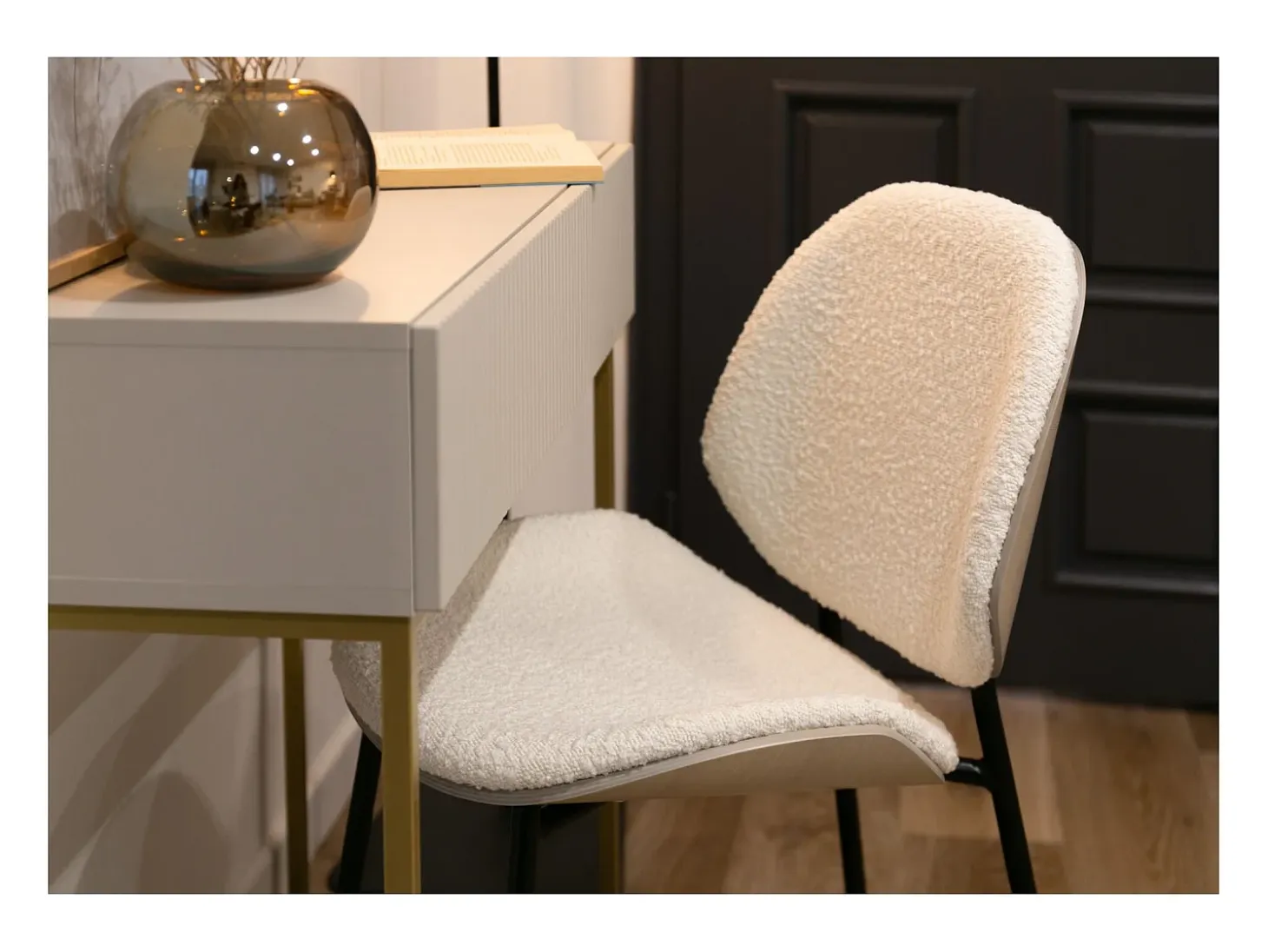 Mesa consola con cajón - 90 cm - blanca con patas de metal dorado - VELDIO
