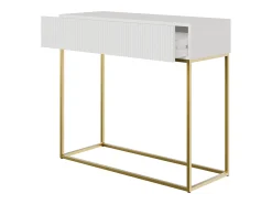 Mesa consola con cajón - 90 cm - blanca con patas de metal dorado - VELDIO