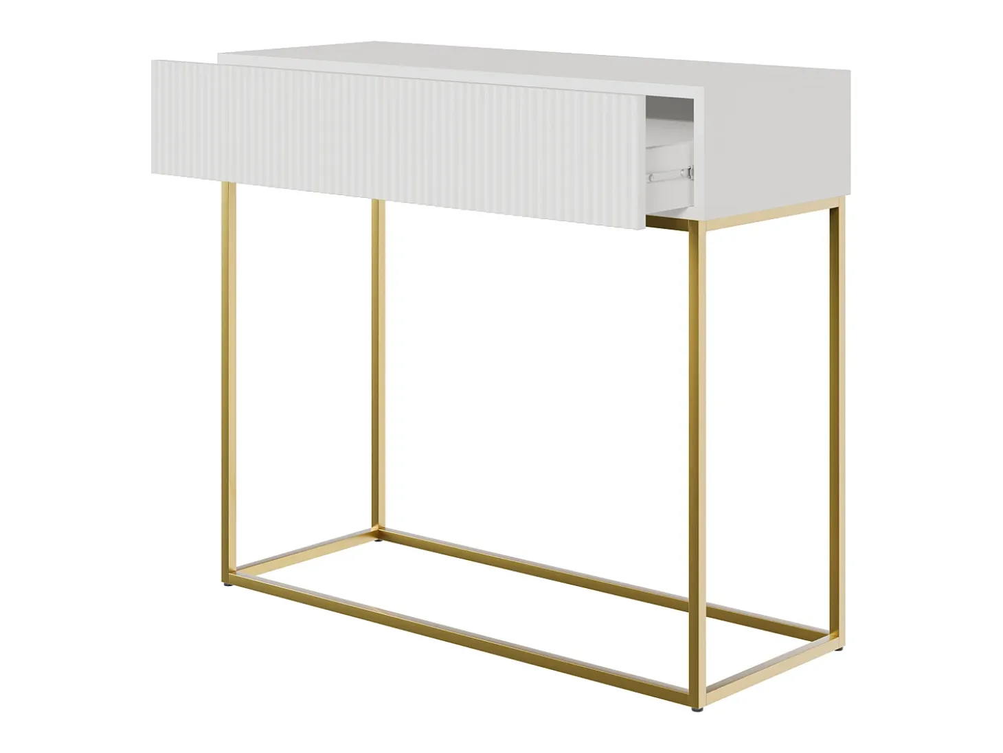 Mesa consola con cajón - 90 cm - blanca con patas de metal dorado - VELDIO