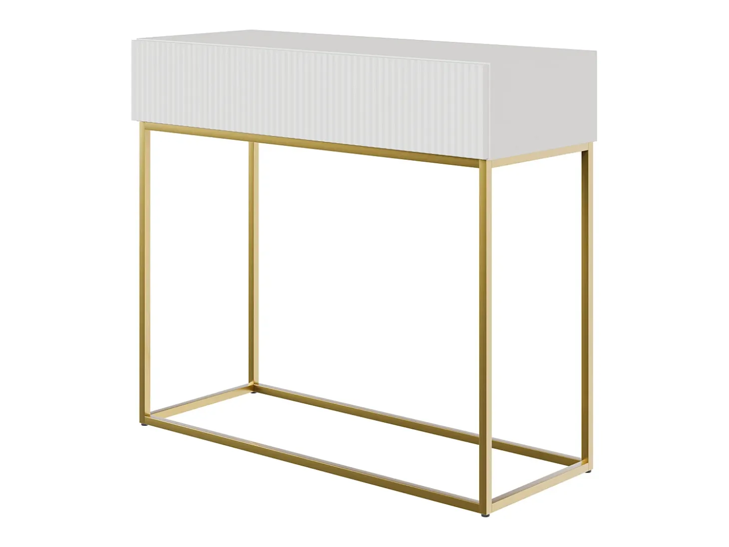 Mesa consola con cajón - 90 cm - blanca con patas de metal dorado - VELDIO