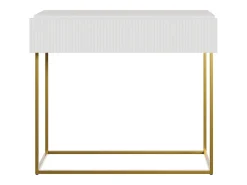 Mesa consola con cajón - 90 cm - blanca con patas de metal dorado - VELDIO