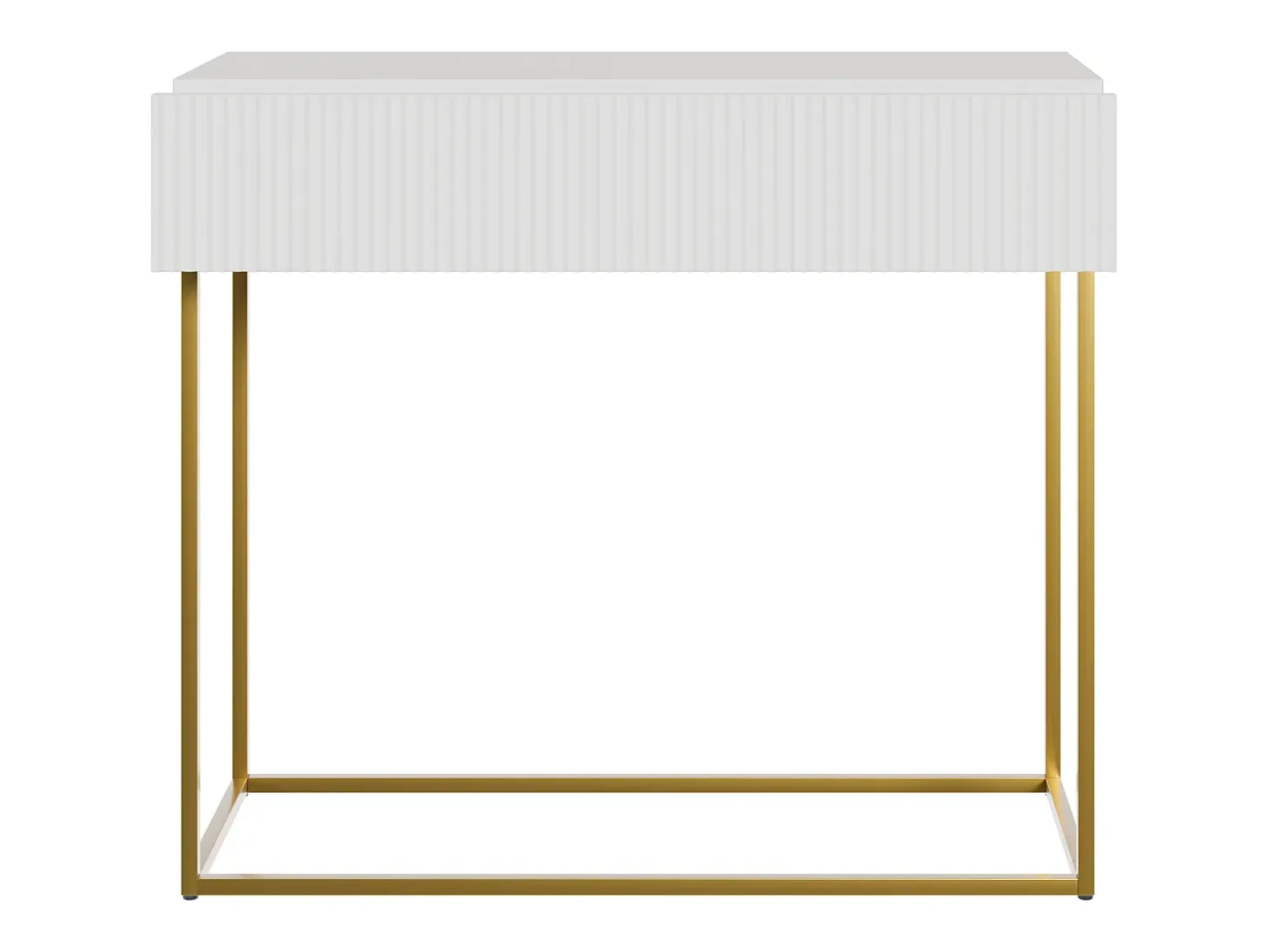 Mesa consola con cajón - 90 cm - blanca con patas de metal dorado - VELDIO