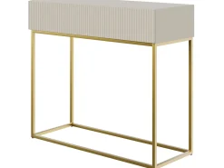 Mesa consola con cajón - 90 cm - taupe (gris-beige) con patas de metal dorado - VELDIO