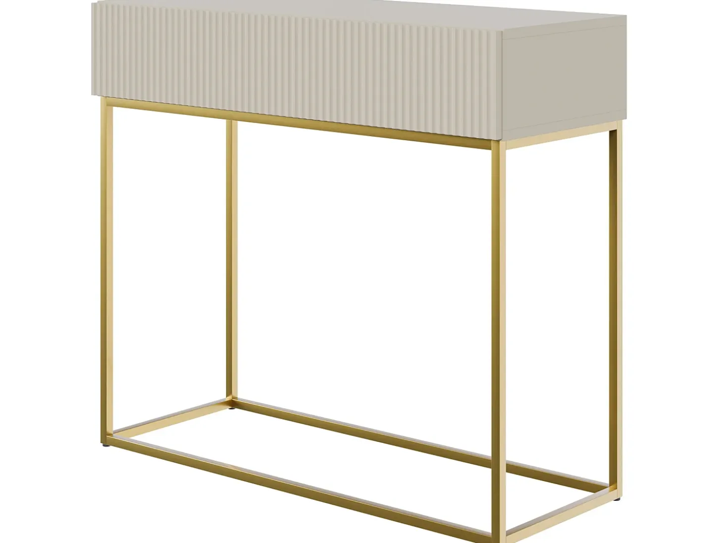Mesa consola con cajón - 90 cm - taupe (gris-beige) con patas de metal dorado - VELDIO