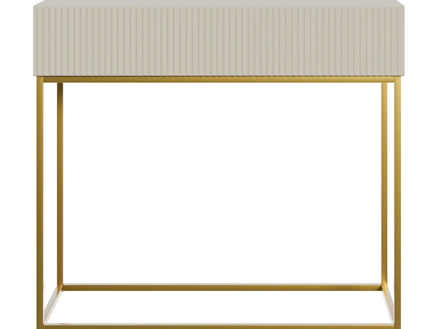 Mesa consola con cajón - 90 cm - taupe (gris-beige) con patas de metal dorado - VELDIO