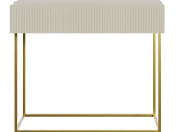 Mesa consola con cajón - 90 cm - taupe (gris-beige) con patas de metal dorado - VELDIO