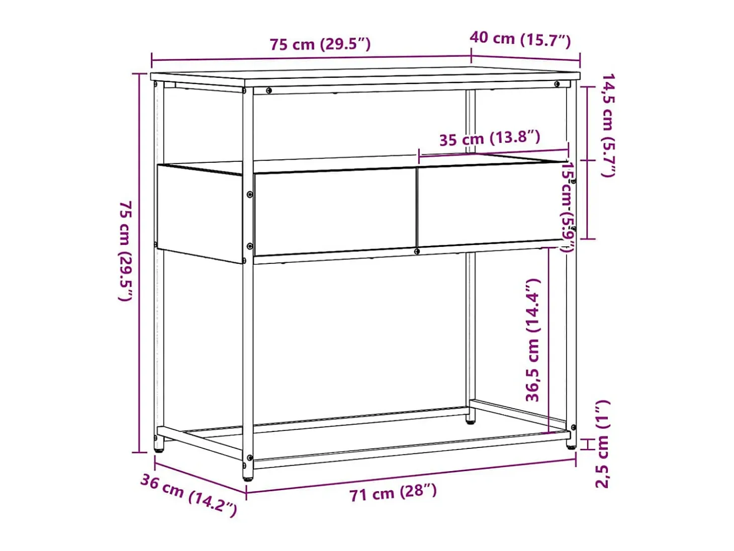 Mesa Consola con cajón con estante Madera Vieja 75 x 40 x 75 cm