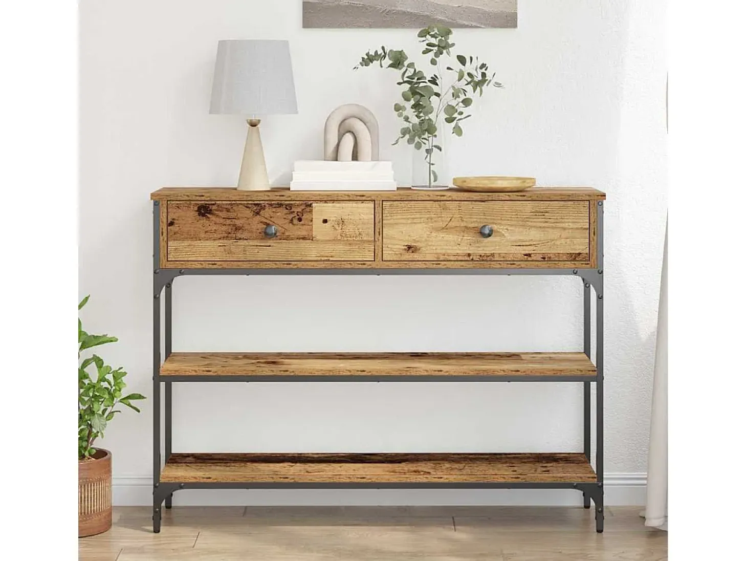 Mesa Consola con cajón Madera vieja 100 x 25 x 75 cm
