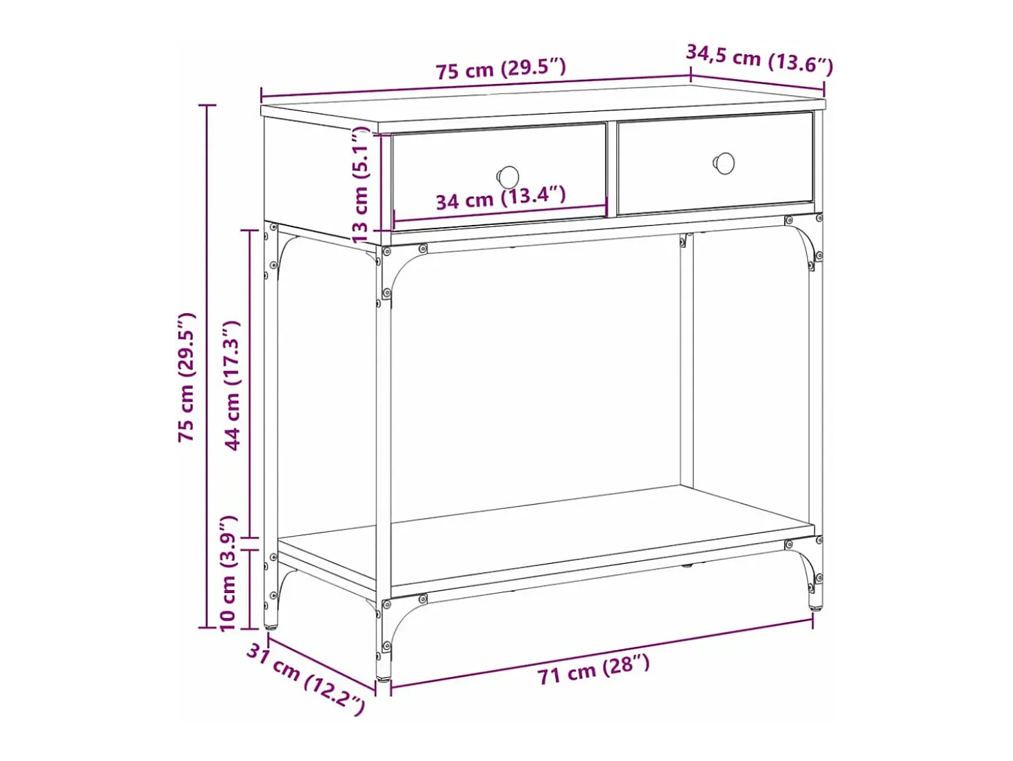 Mesa Consola con cajón Madera vieja 75 x 34.5 x 75 cm