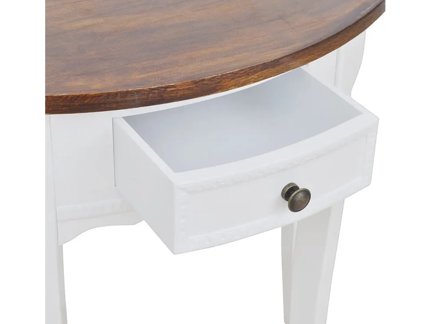 Mesa consola con cajón y tablero marrón de media caña