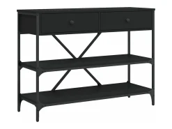 Mesa consola con cajones y estantes madera de ingeniería negro