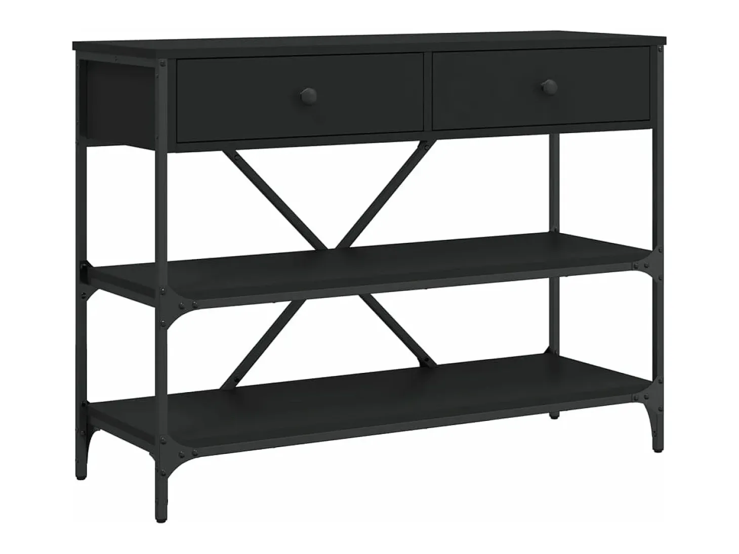 Mesa consola con cajones y estantes madera de ingeniería negro