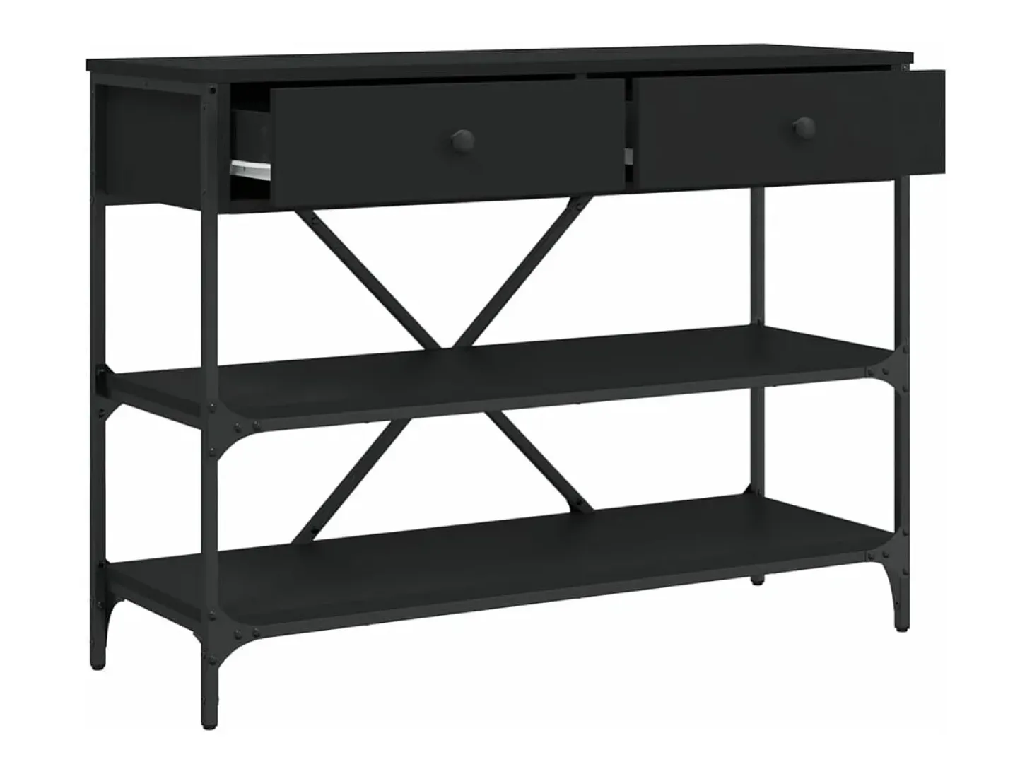 Mesa consola con cajones y estantes madera de ingeniería negro
