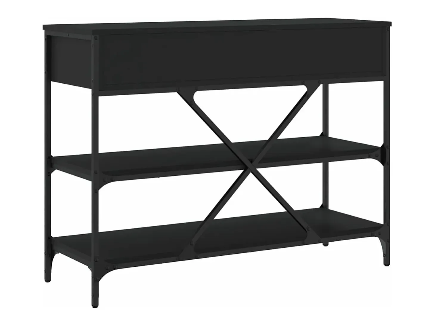 Mesa consola con cajones y estantes madera de ingeniería negro