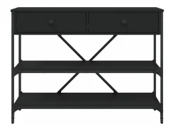 Mesa consola con cajones y estantes madera de ingeniería negro