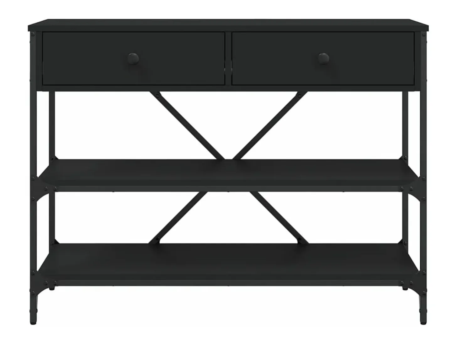 Mesa consola con cajones y estantes madera de ingeniería negro