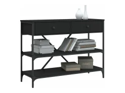 Mesa consola con cajones y estantes madera de ingeniería negro