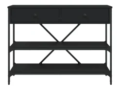 Mesa consola con cajones y estantes madera de ingeniería negro