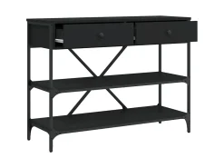 Mesa consola con cajones y estantes madera de ingeniería negro ES716176