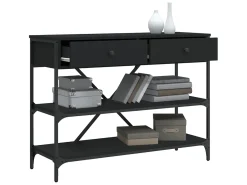 Mesa consola con cajones y estantes madera de ingeniería negro ES716176
