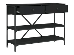 Mesa consola con cajones y estantes de madera de ingeniería negra