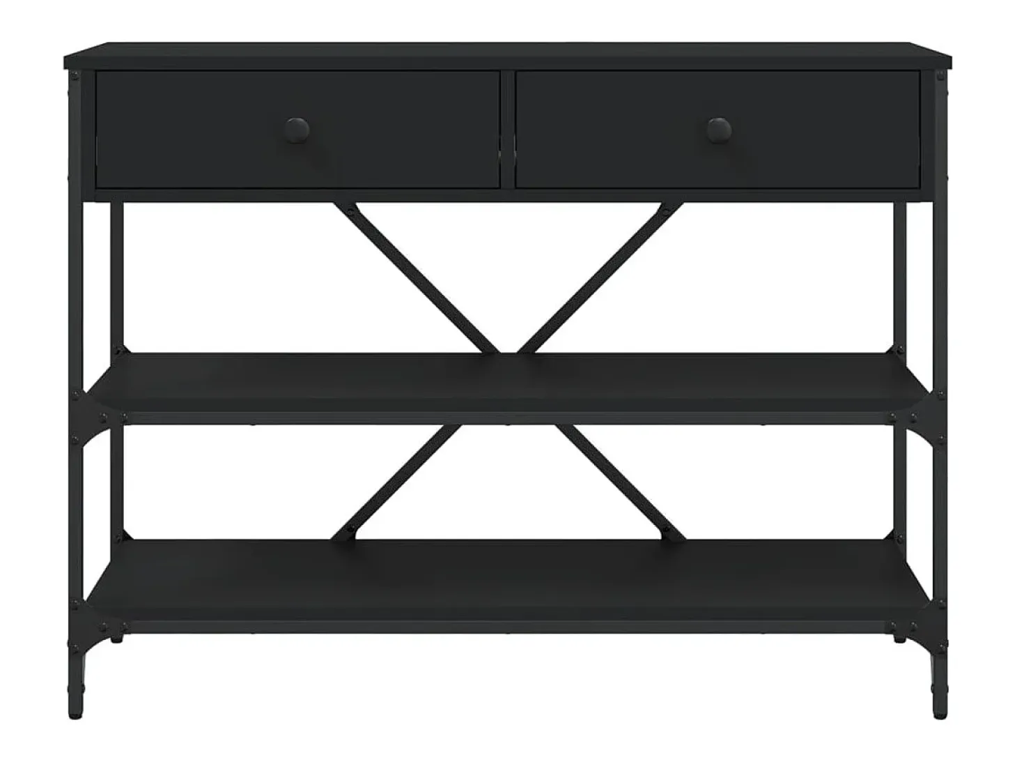 Mesa consola con cajones y estantes de madera de ingeniería negra