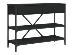 Mesa consola con cajones y estantes de madera de ingeniería negra
