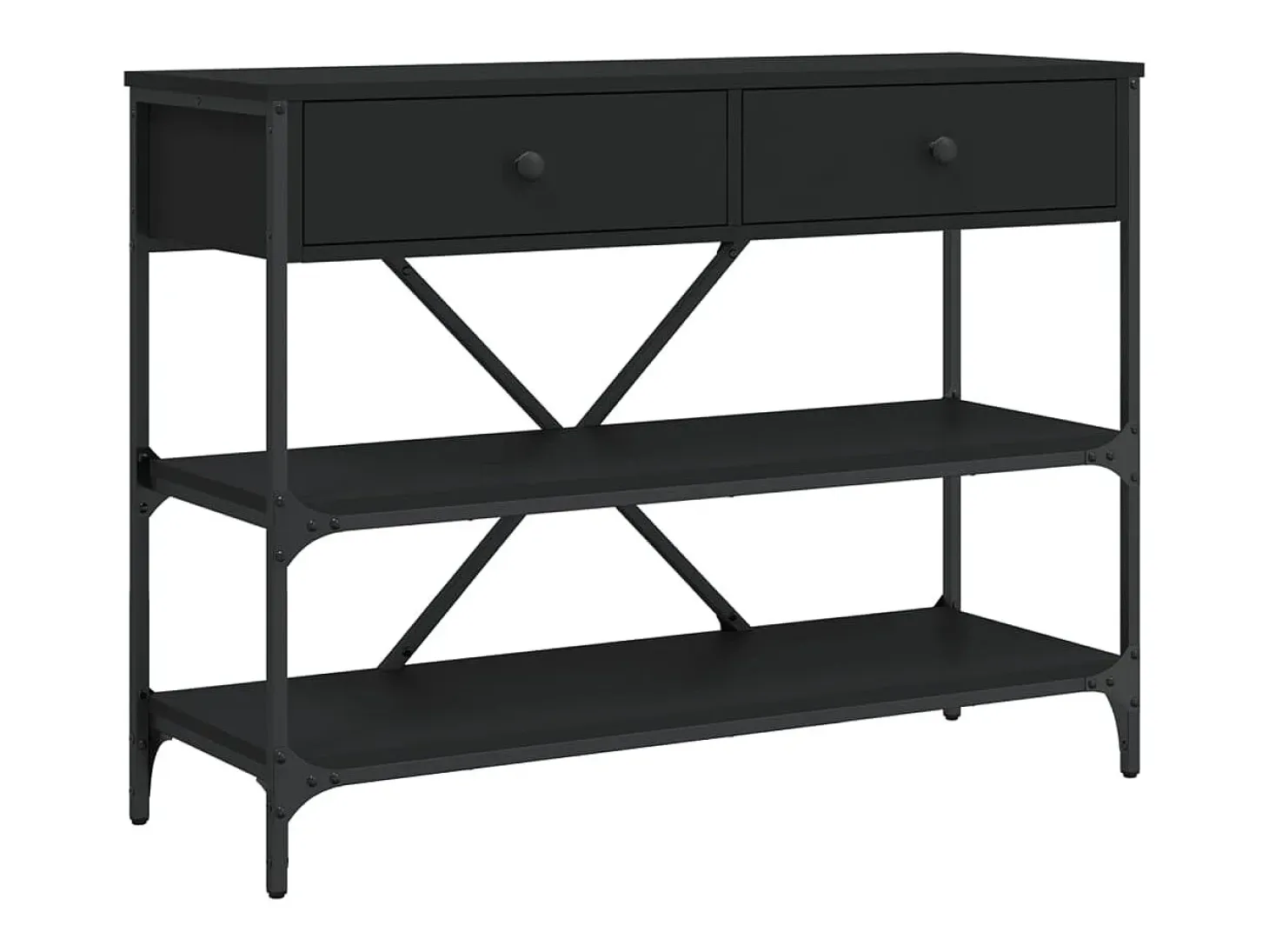 Mesa consola con cajones y estantes de madera de ingeniería negra
