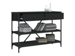 Mesa consola con cajones y estantes de madera de ingeniería negra