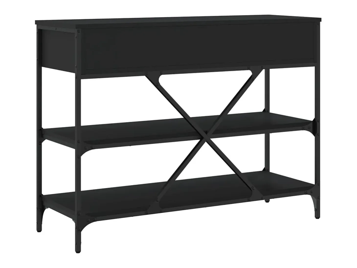 Mesa consola con cajones y estantes de madera de ingeniería negra