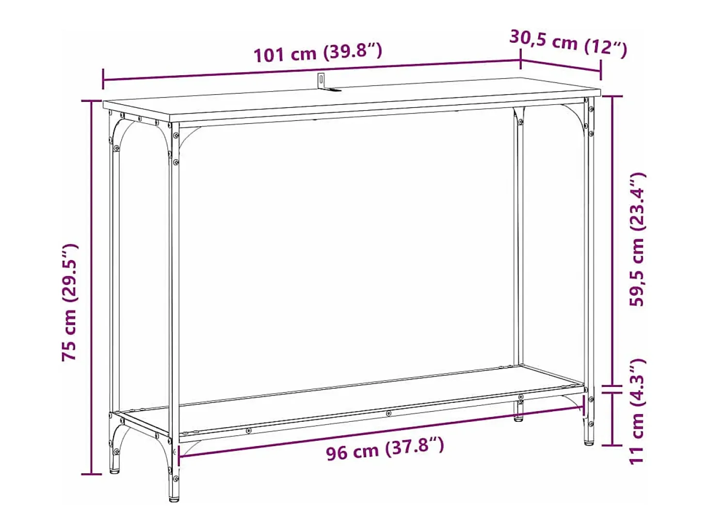 Mesa Consola con estante Madera vieja 101 x 30.5 x 75 cm
