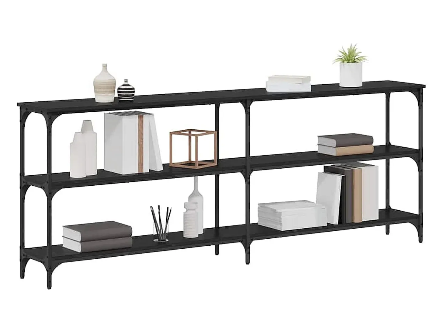 Mesa Consola con estante Roble negro 200 x 29 x 75 cm