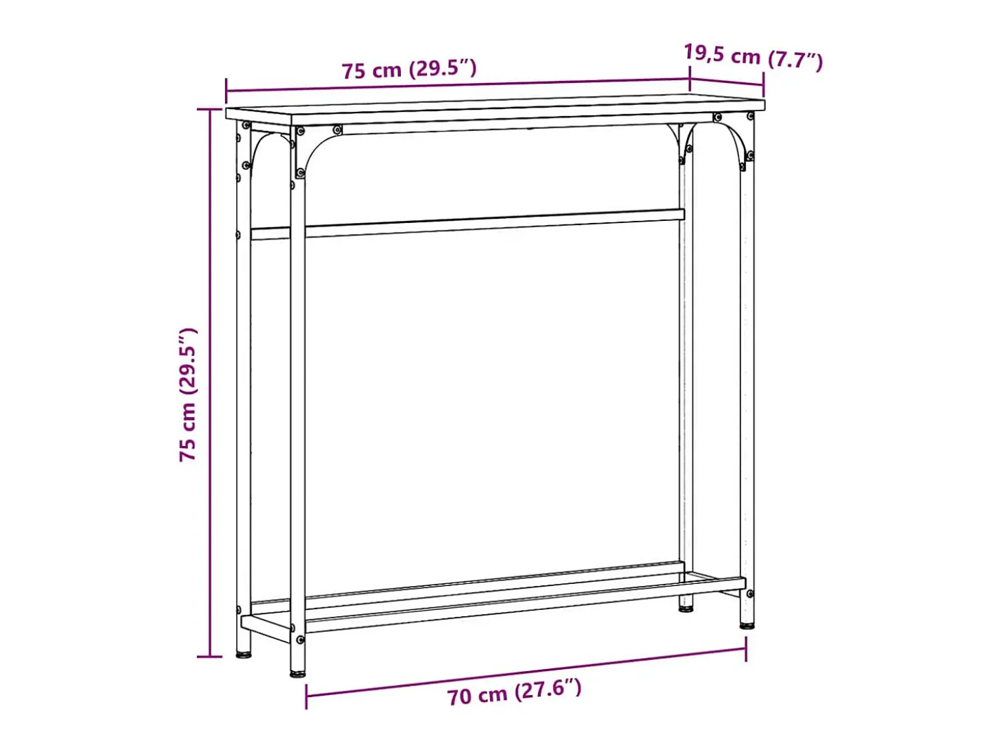 Mesa Consola con estante Roble artisan 75 x 19.5 x 75 cm