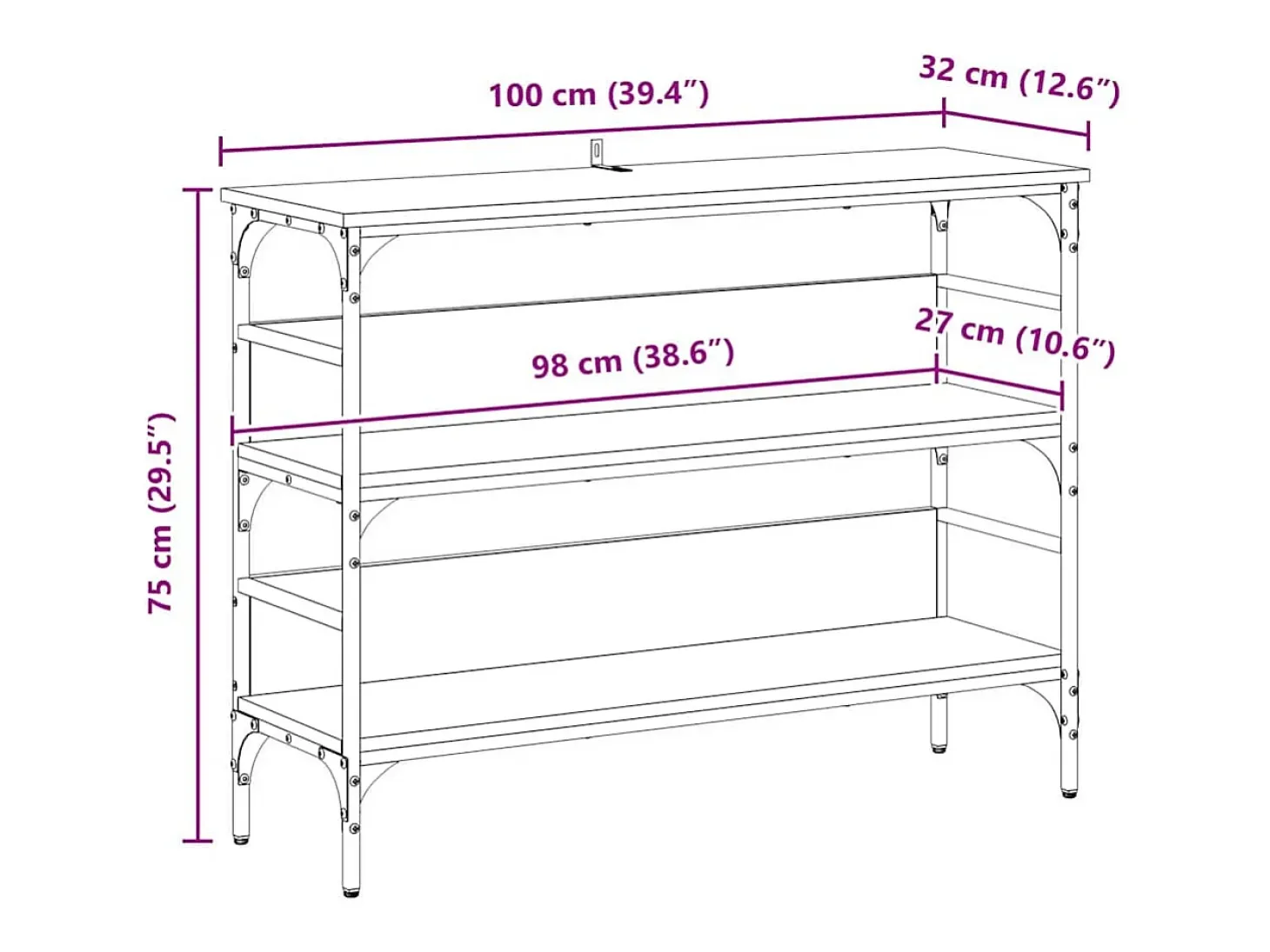 Mesa Consola con estante Roble artisan 100 x 32 x 75 cm