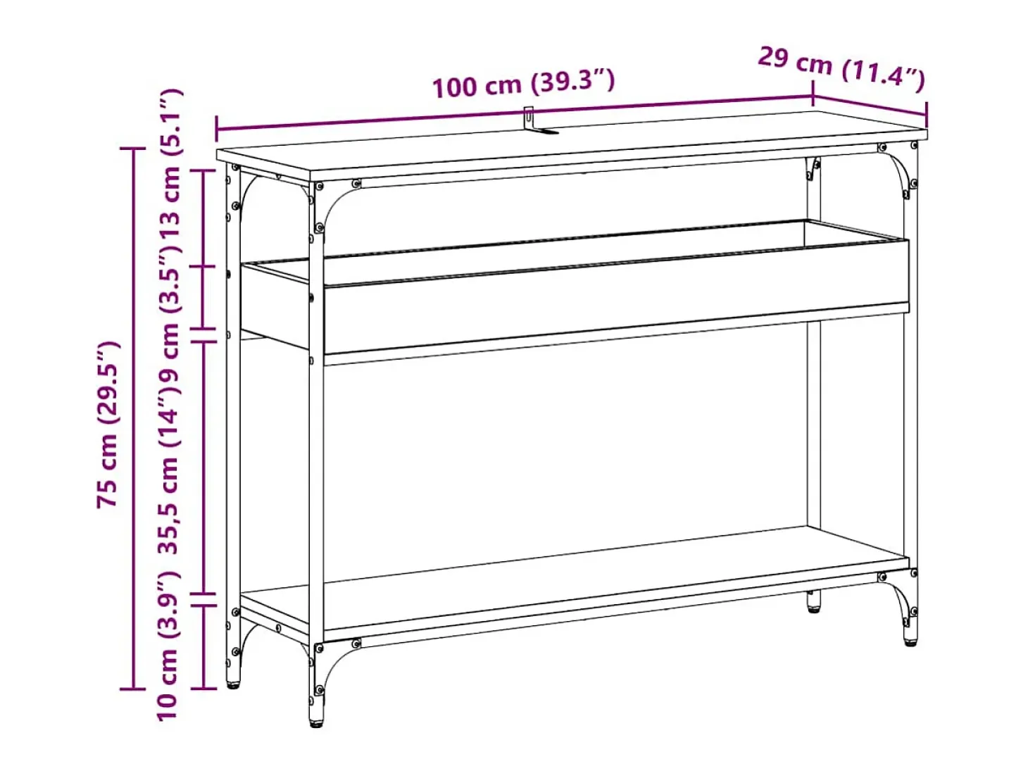Mesa Consola con estante Roble artisan 100 x 29 x 75 cm