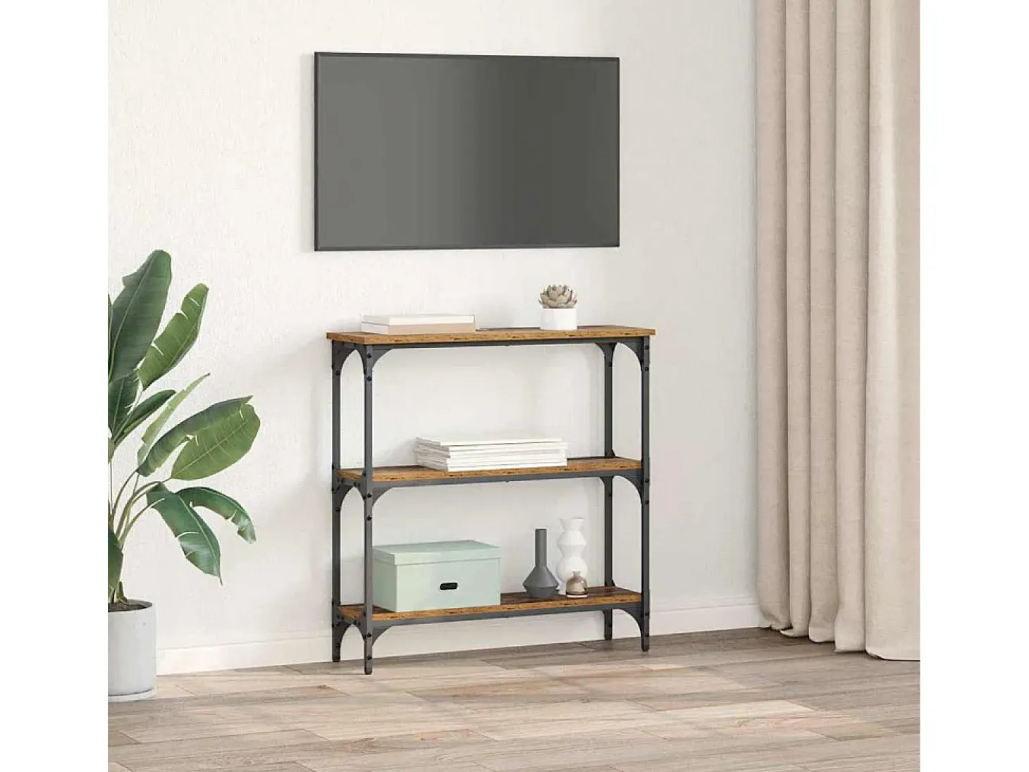 Mesa Consola con estante Madera vieja 75 x 22.5 x 75 cm