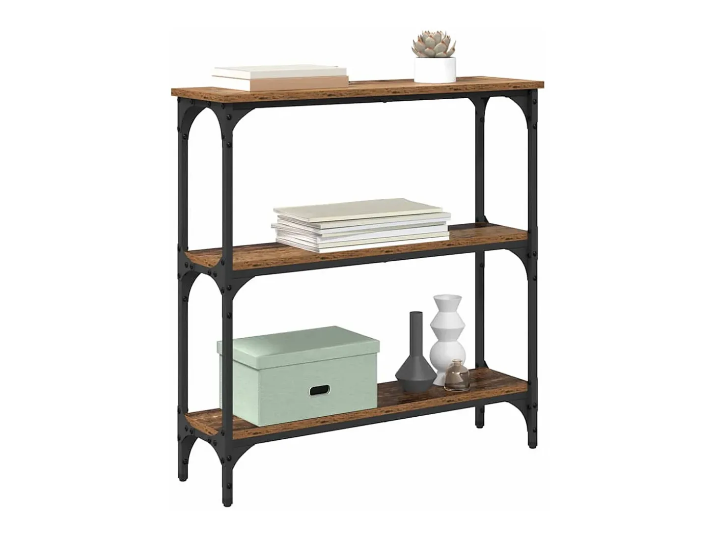 Mesa Consola con estante Madera vieja 75 x 22.5 x 75 cm