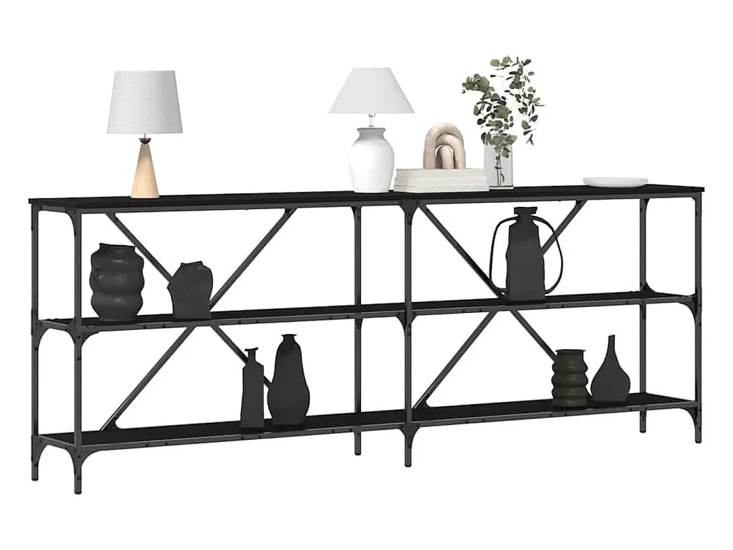 Mesa Consola con estante Otro Roble negro 180 x 30 x 75 cm